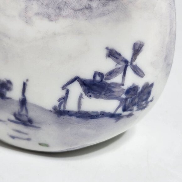 Dutch Ceramic Clog Shoe Figurine Hand Painted Blue & White Windmill - Picture 12 of 12